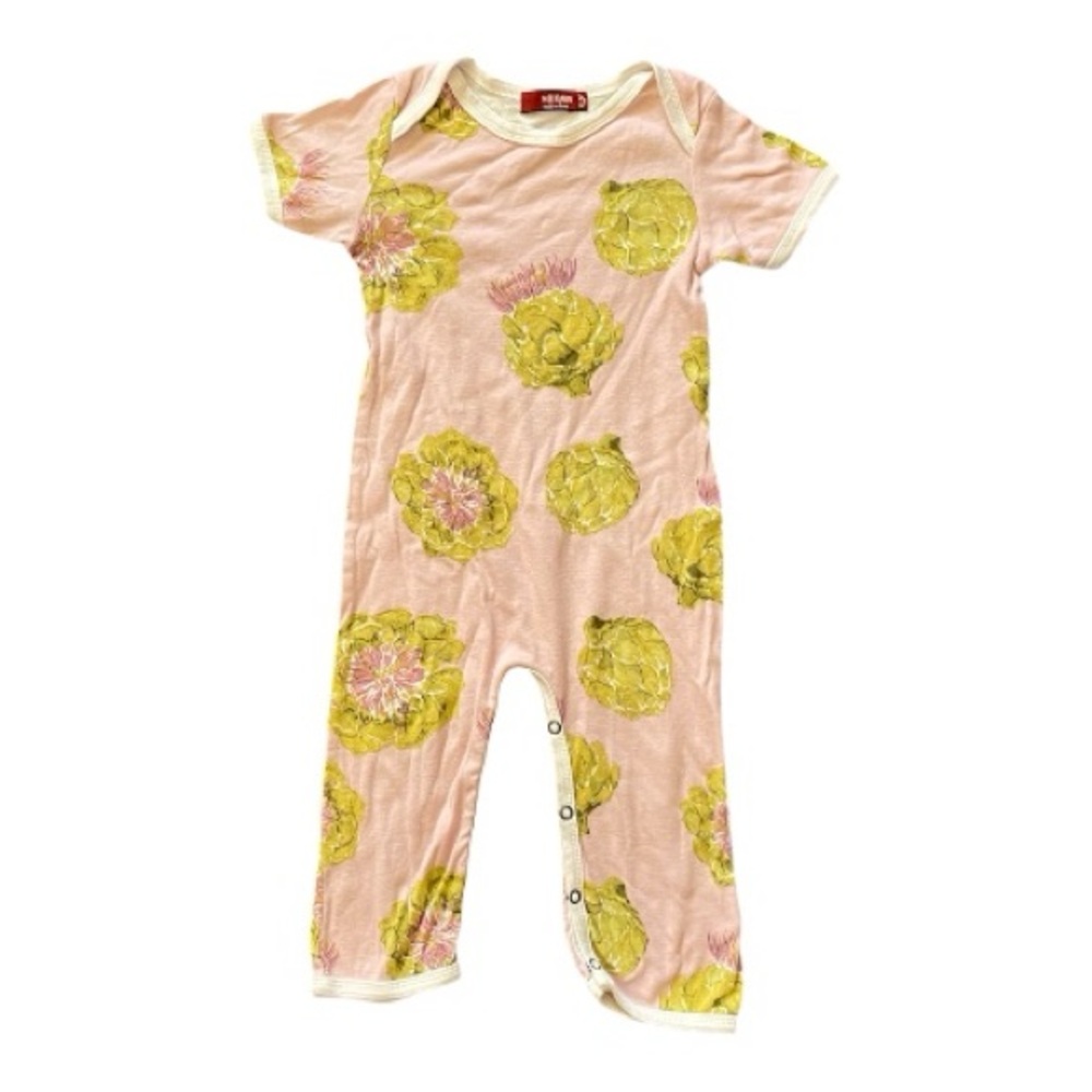 #128, Milkbarn Pink Floral Baby Romper, size 6-12 mo
